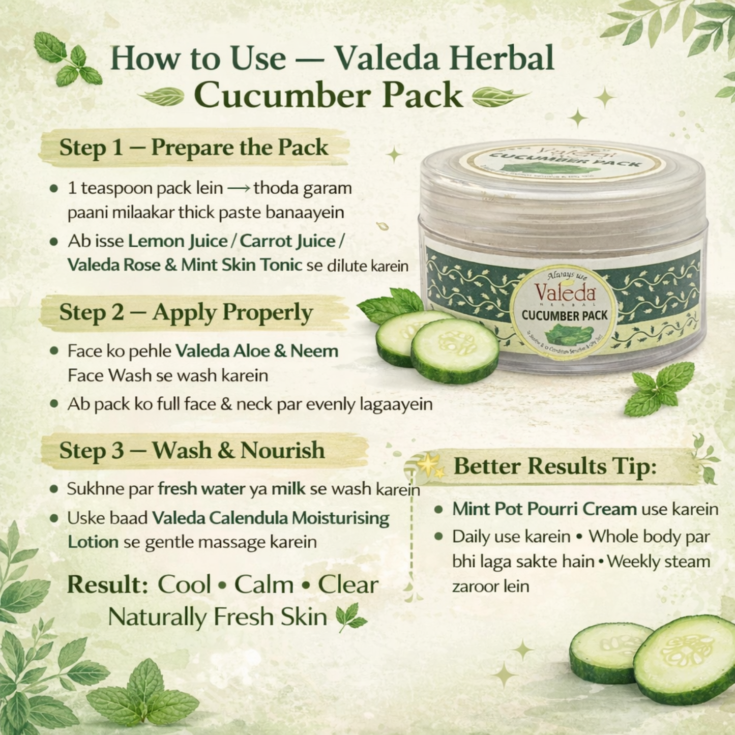VALEDA HERBAL CUCUMBER PACK