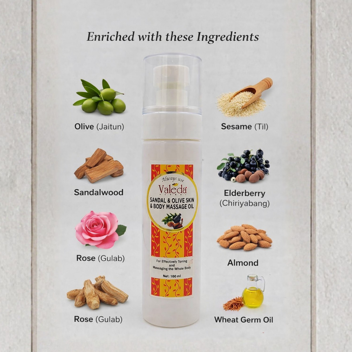 VALEDA HERBAL SANDAL & OLIVE SKIN & BODY MASSAGE OIL